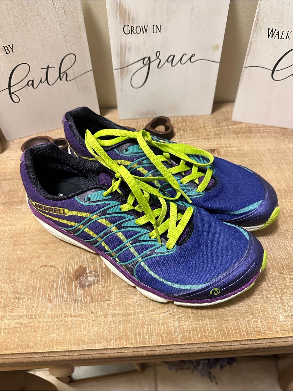 Merrell Women's Royal Blue Athletic Sneakers with Neon Yellow Laces